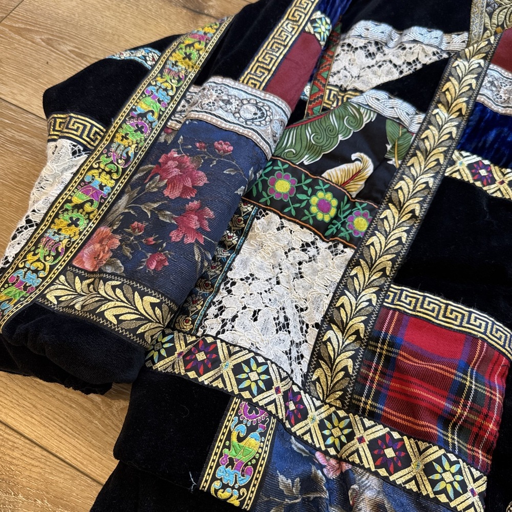 Vintage Preston York Bomber Jacket Women's‎ S Velour Patchwork 80s 90s Baroque - Picture 6 of 8